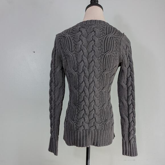 Y2K Banana Republic Cable Knit Sweater XS Gray Vneck Elena Bella Academia Chunky - Picture 3 of 10
